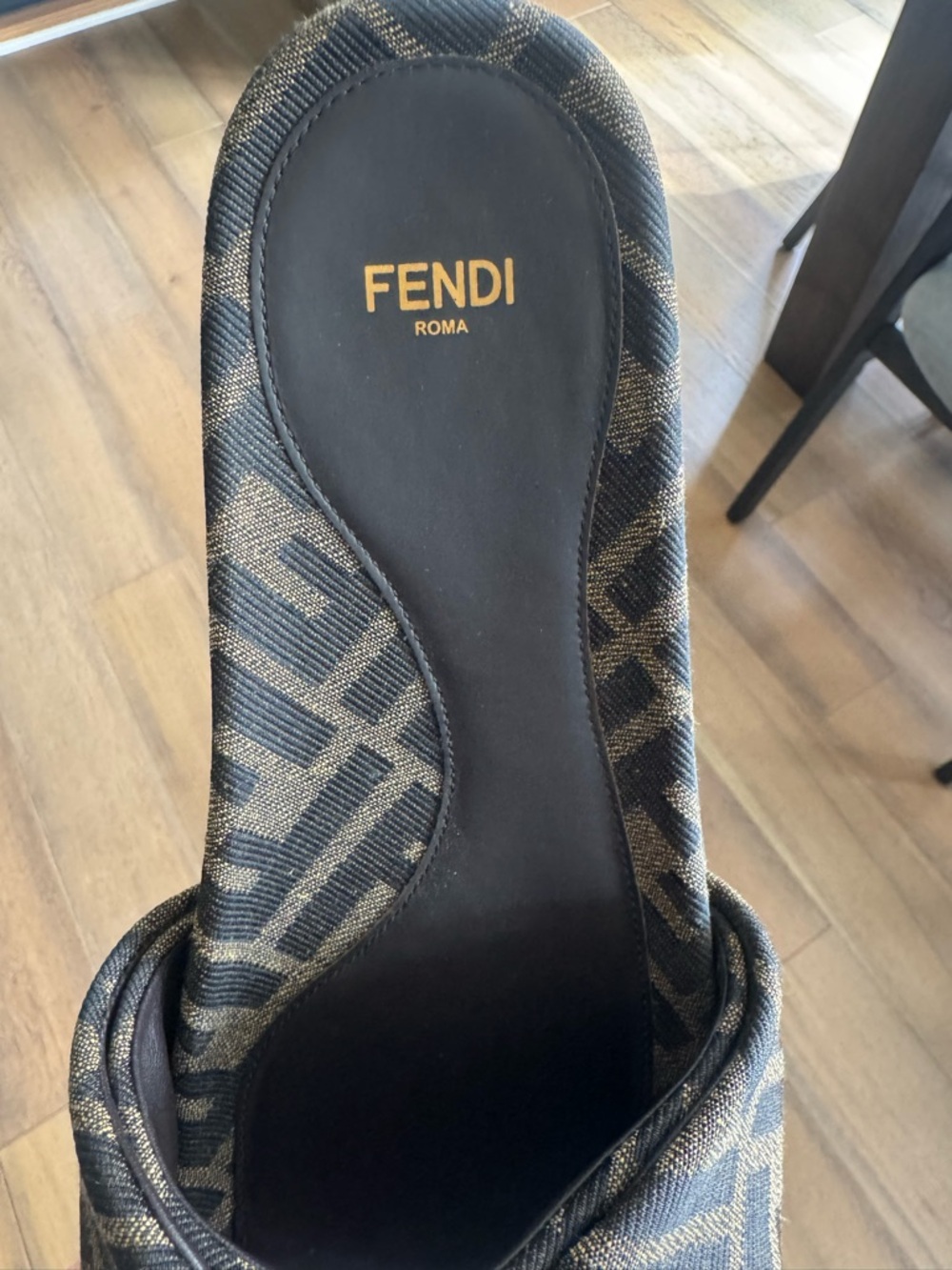 Fendi Brown FF-Print Slide Sandals with Gold Buckle - Picture 5 of 6